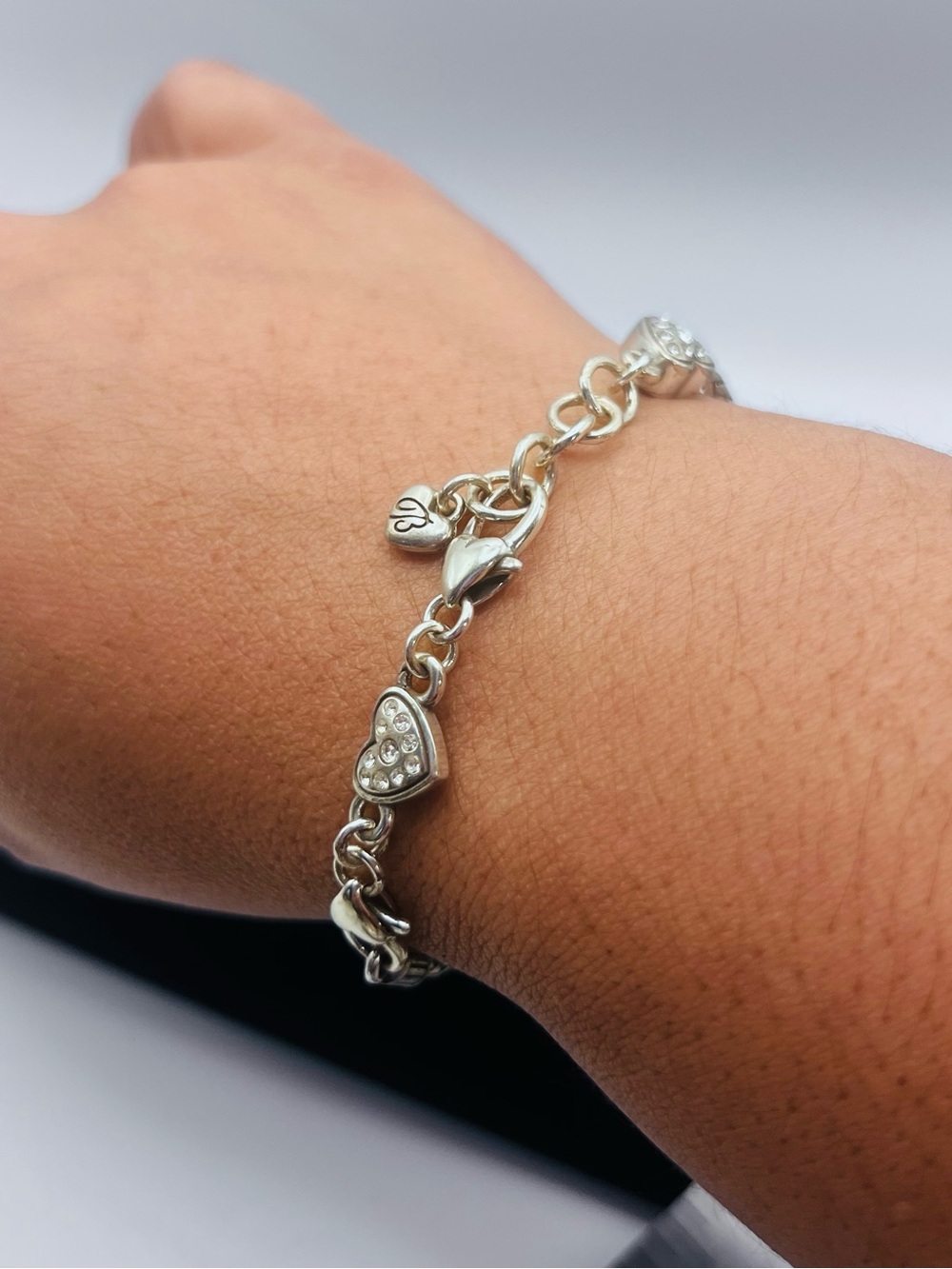 Brighton Silver Tone Heart Link Bracelet with Crystal Accents